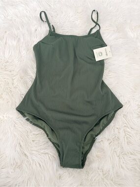 George Ribbed Olive Green One-Piece Swimsuit